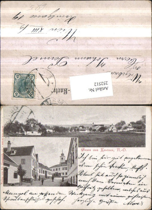 252512,Gruß aus Kautzen Totale Platz Kirchenturm Straßenansicht Mehrbildkarte