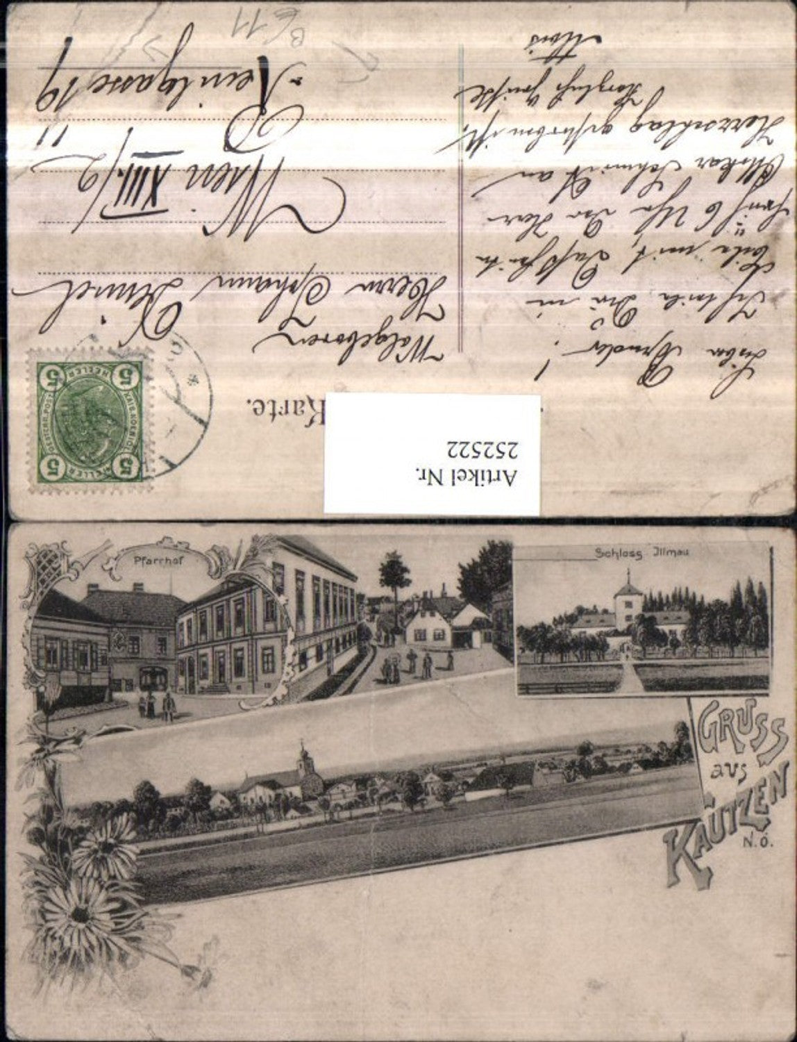 252522,Gruß aus Kautzen Totale Pfarrhof Straßenansicht Schloss Illmau Mehrbildkarte