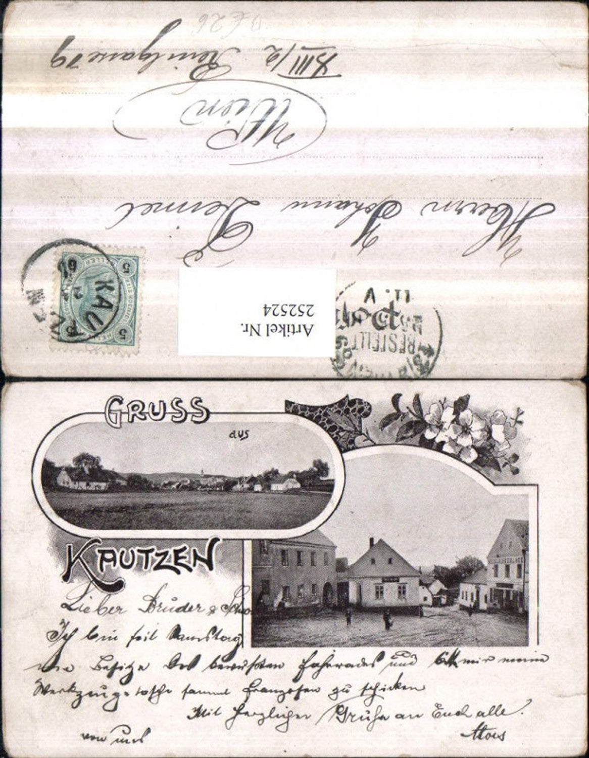 252524,Gruß aus Kautzen Totale Straßenansicht Mehlniederlage Mehrbildkarte Passepartout