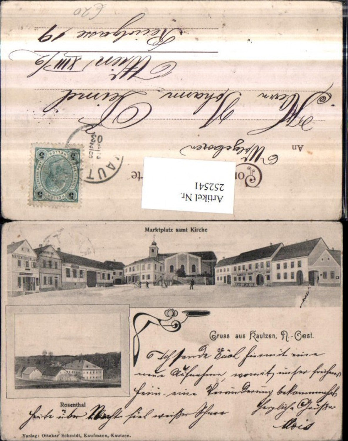 252541,Gruß aus Kautzen Marktplatz m. Kirche Mehlniederalge Rosental Mehrbildkarte