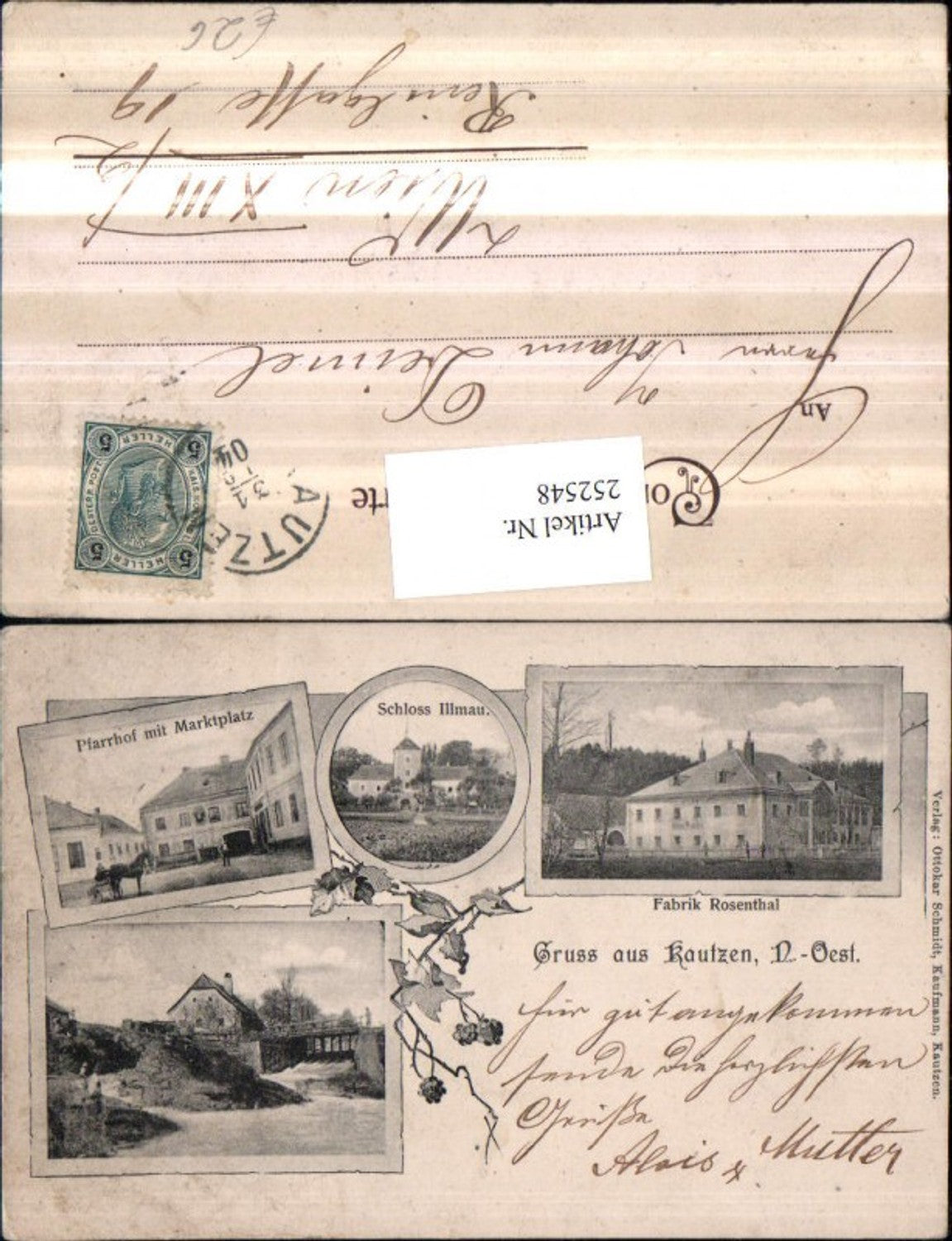 252548,Gruß aus Kautzen Pfarrhof Marktplatz Kutsche Partie Wehr Schloss Illmau Fabrik Rosental Mehrbildkarte Passeparto