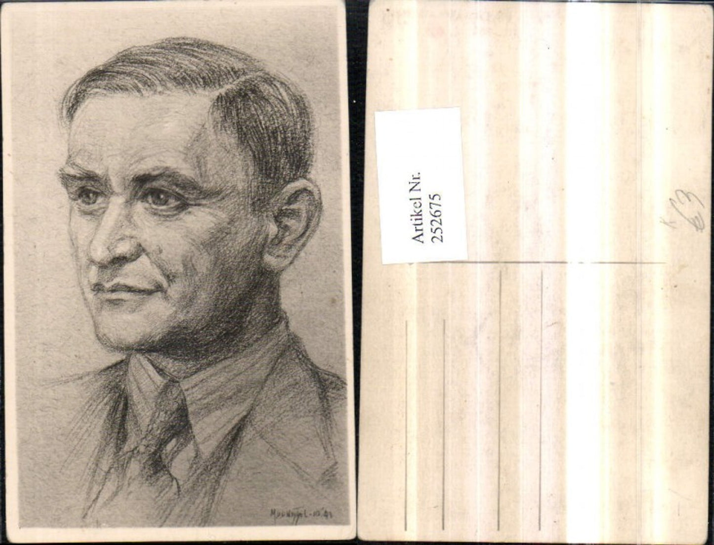 252675,Künstler AK M. U. D. Wiggel Man Portrait Zeichnung
