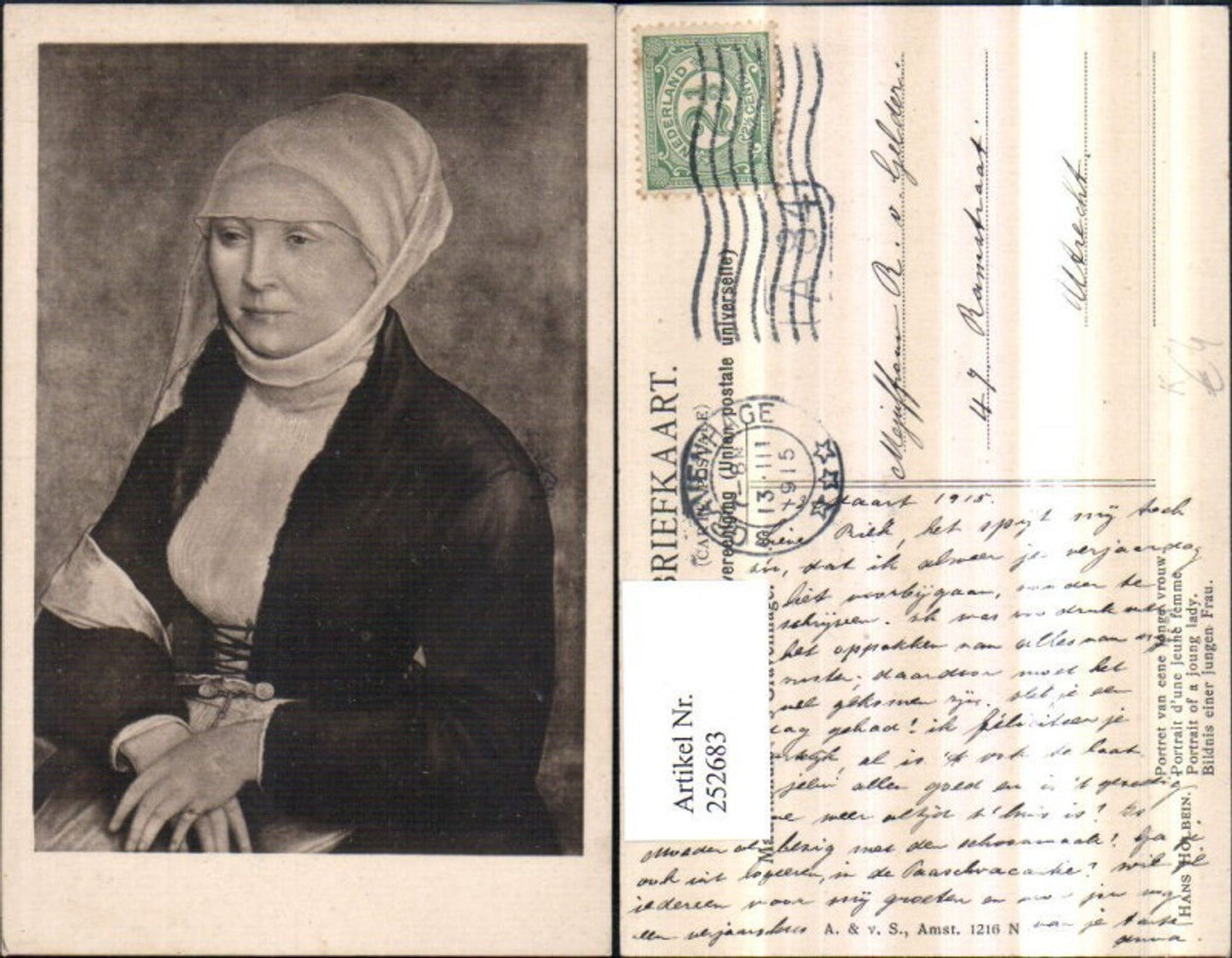 252683,Künstler AK Hans Holbein Bildnis einer jungen Frau m. Kopftuch Portrait