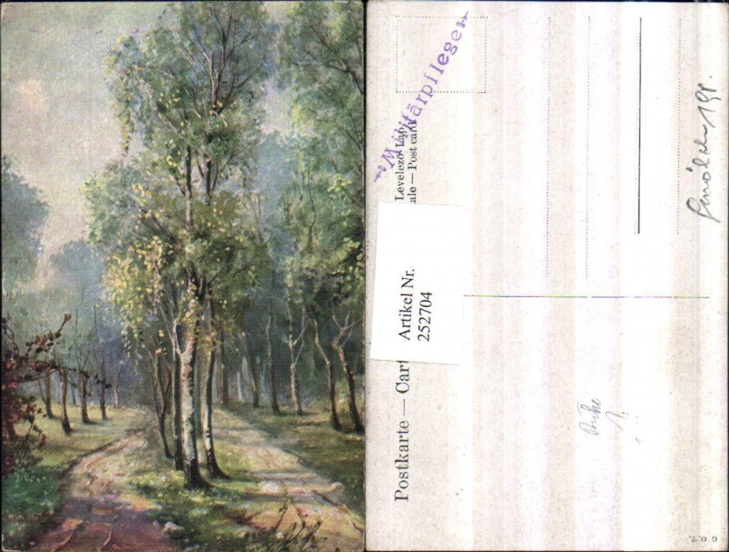 252704,Künstler AK Landschaft Birken Bäume Wegpartie