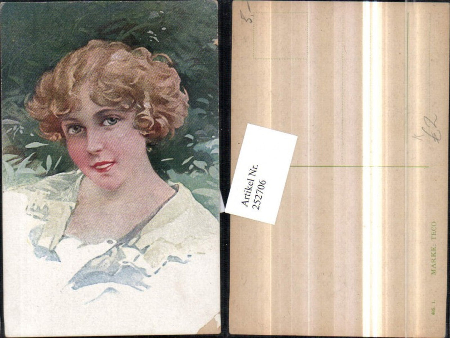 252706,Künstler AK Marke Teco Frau m. Roten Lippen Portrait