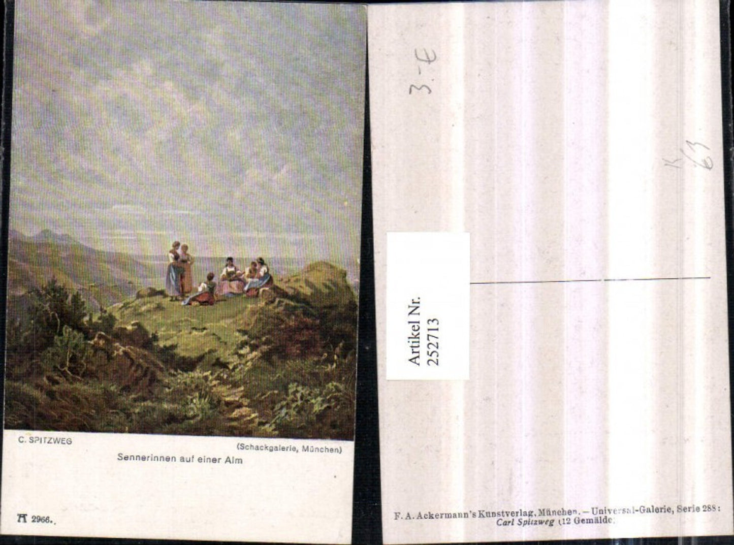 252713, Artist AK C. Spitzweg Dairymaids on an Alpine Pasture Traditional Costume Mountain Scenery pub A. Ackermann 2966