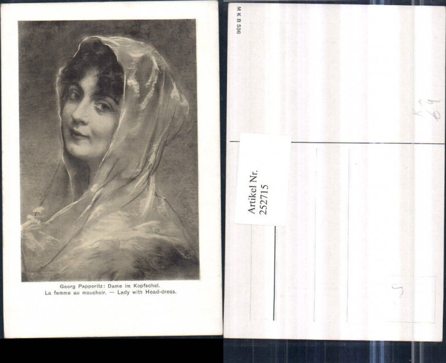 252715,Künstler AK Georg Paperitz Dame im Kopfschal Kopftuch Portrait