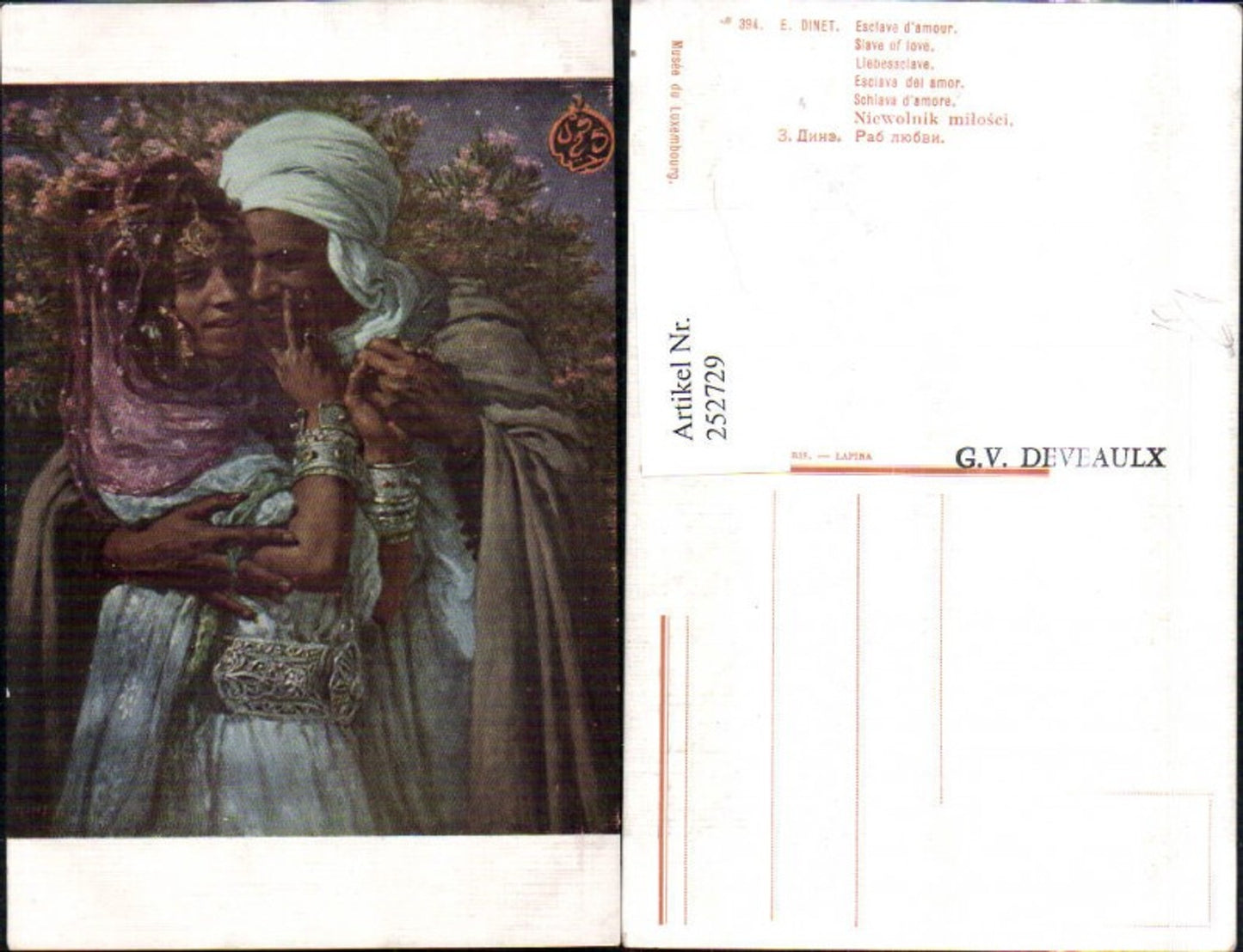 252729,Künstler AK E. Dinet Liebessklave Mann u. Frau m. Kopftücher Volkstypen Armbänder Kopfschmuck