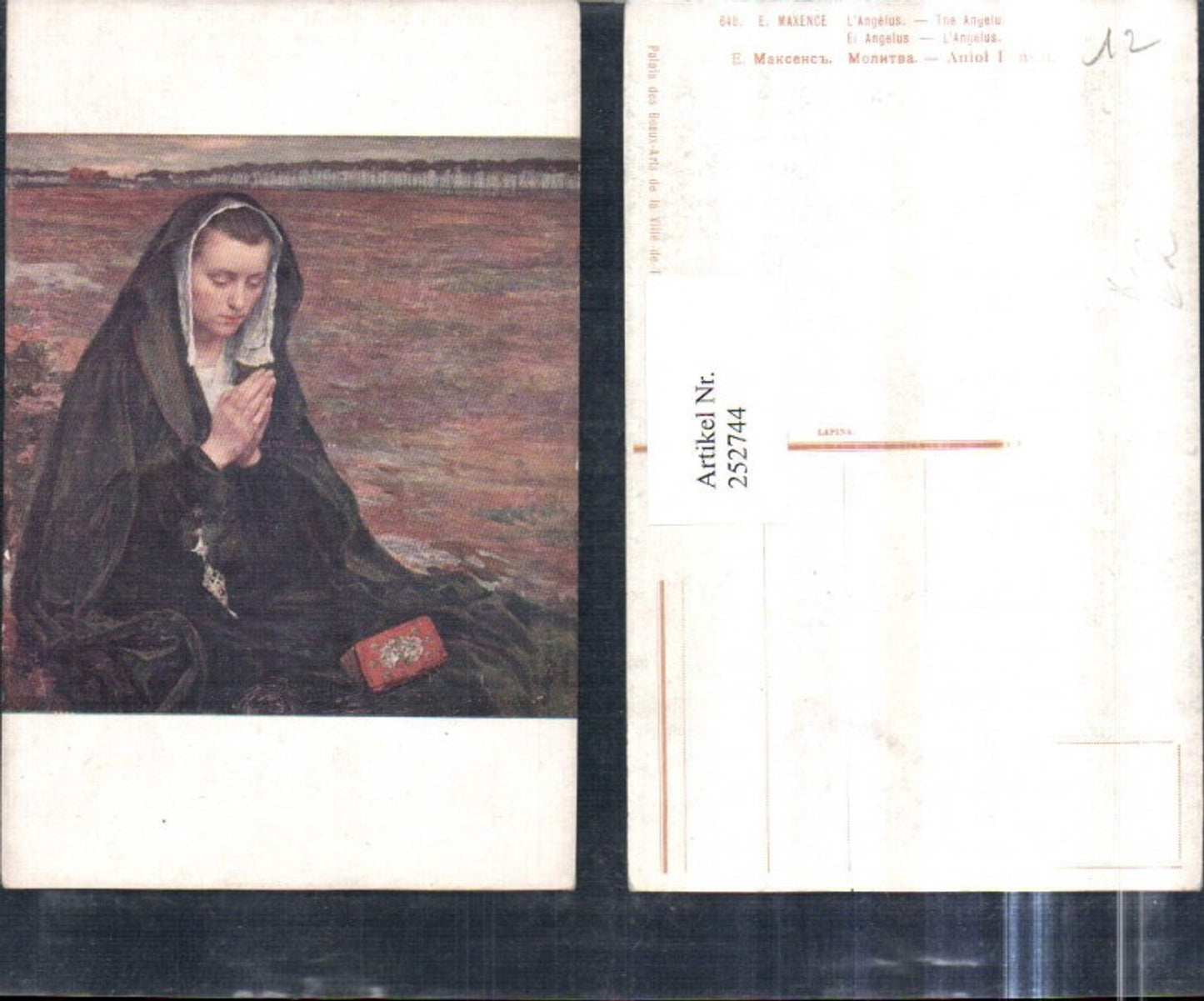 252744,Künstler AK E. Maxence The Angelus Frau b. Beten