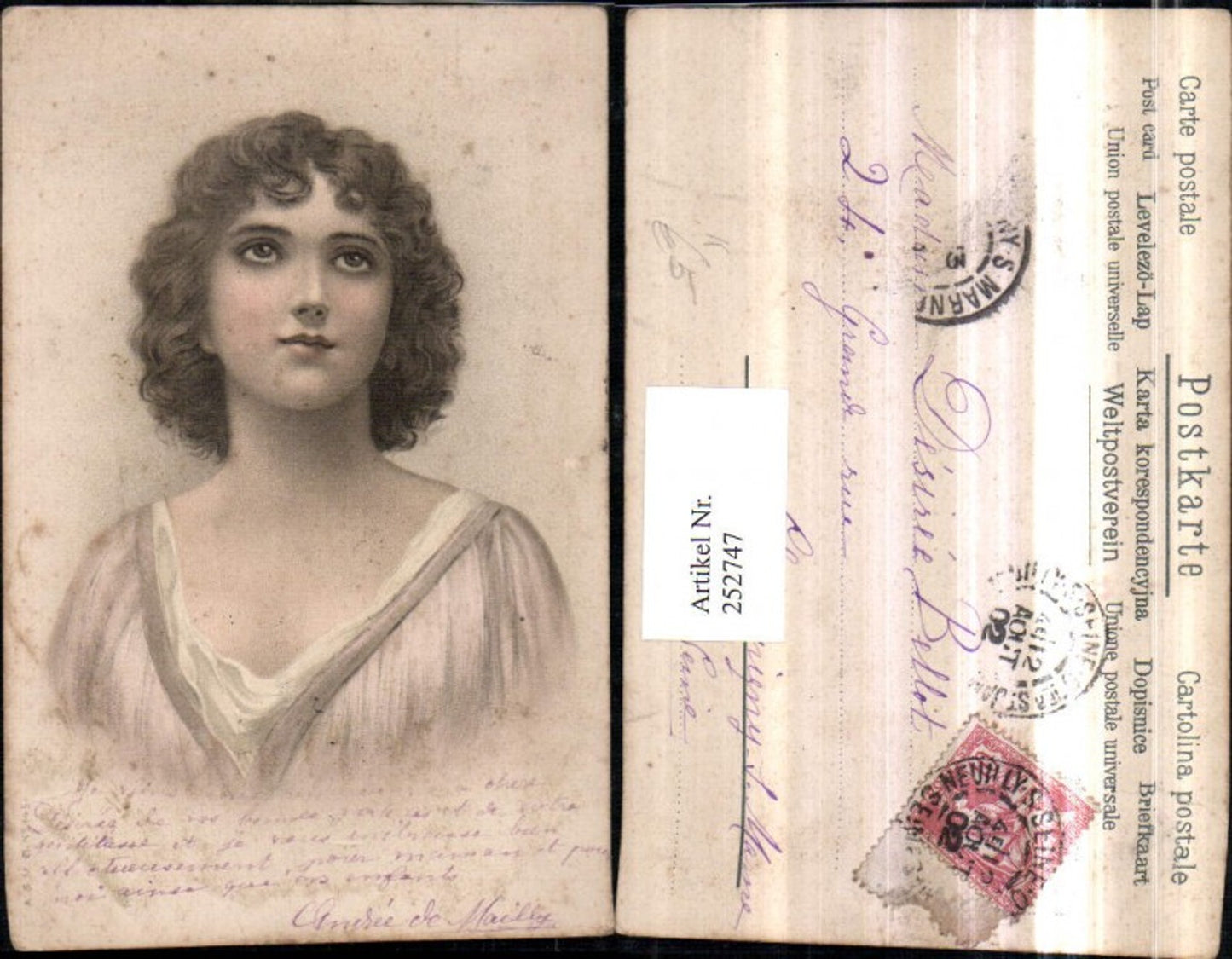 252747,Künstler AK Mädchen Frau Portrait
