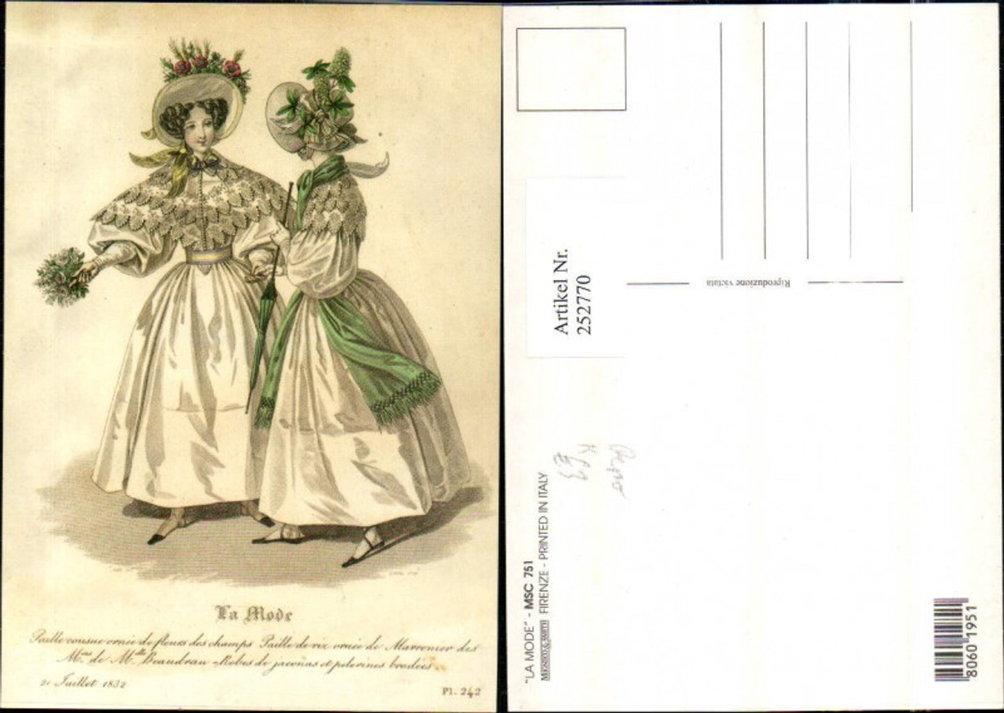 252770,Künstler Repro AK La Mode Frauen m. Hüten Hutmode Blumen Kleider Pompös Schirm Blumenstrauß