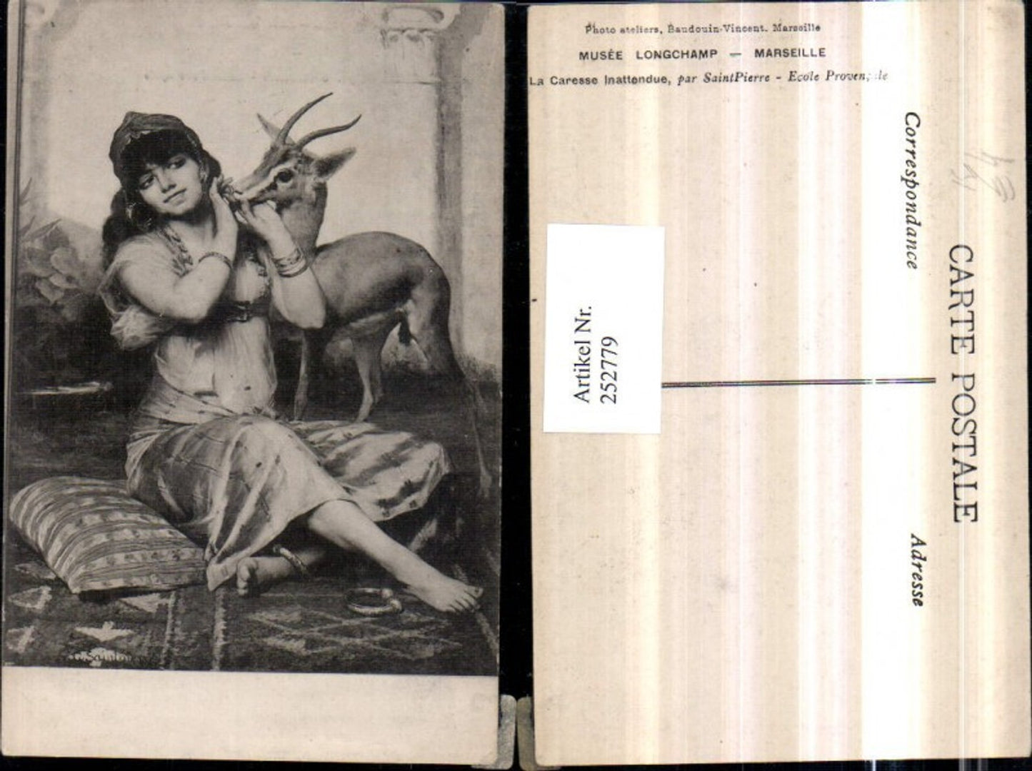 252779,Künstler AK G. Saintpierre Mädchen m. Kopftuch Kleid Gams