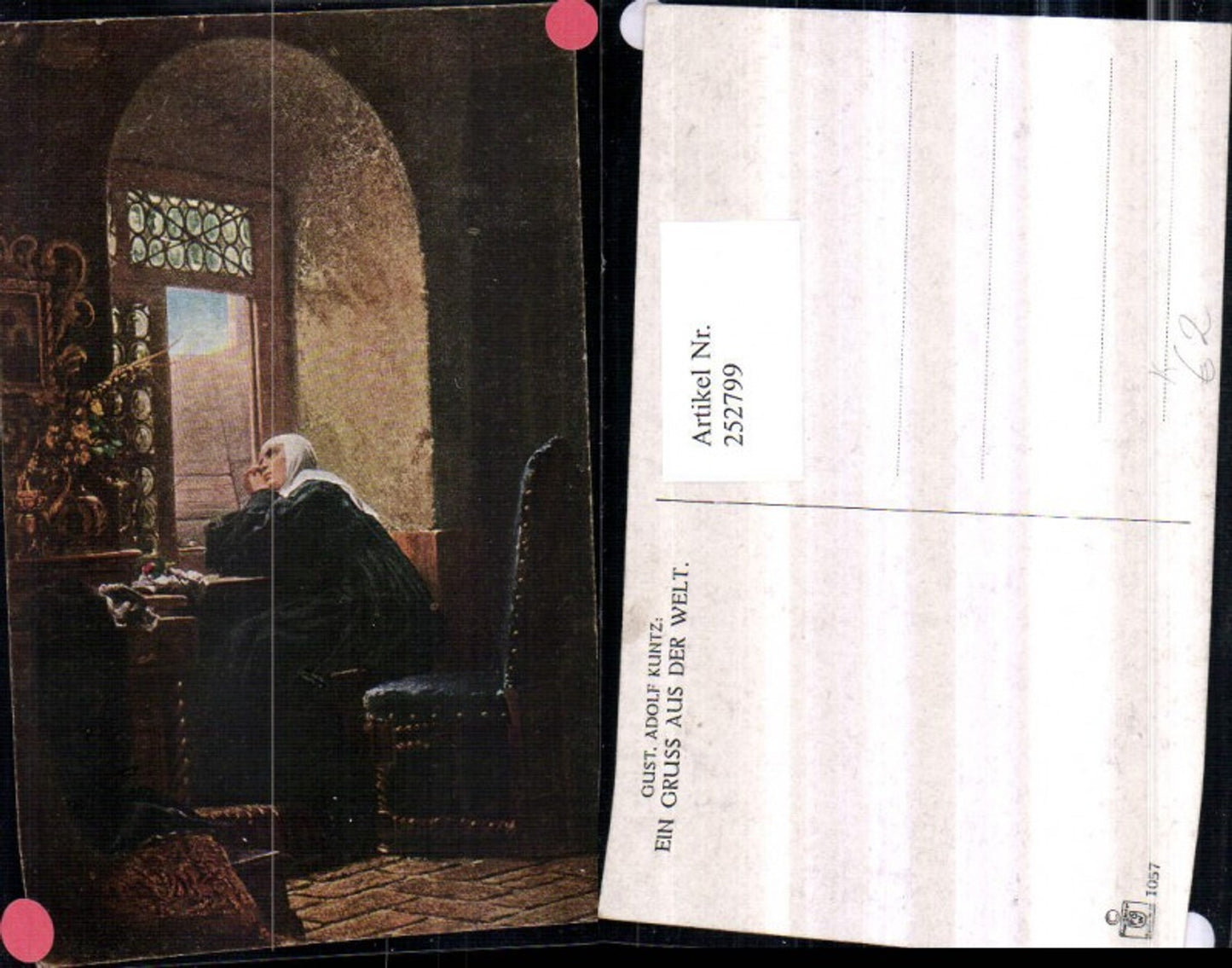252799,Künstler AK Gustav Adolf Kuntz Ein Gruß aus d. Welt Frau Nonne b. Fenster
