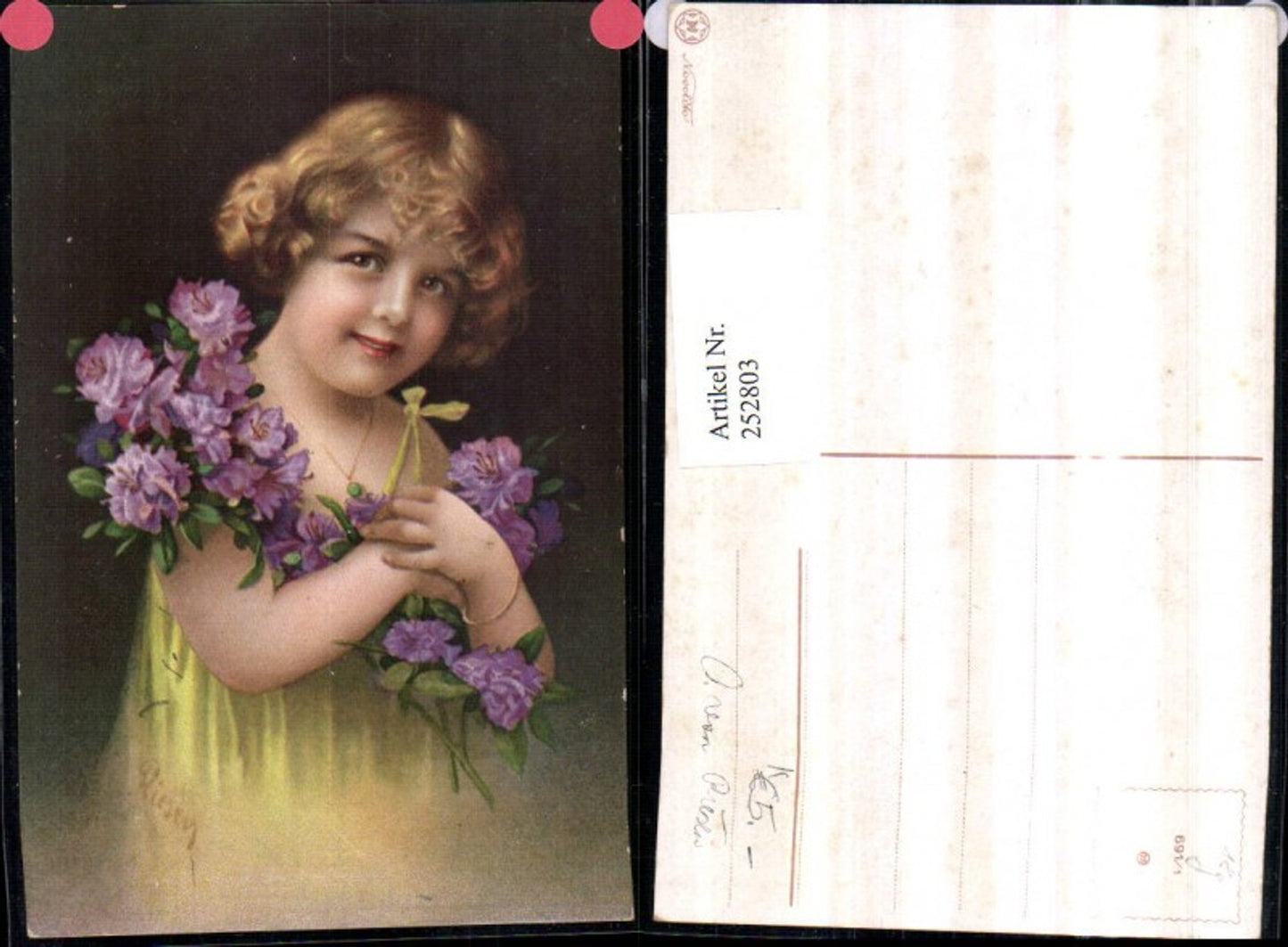 252803,Künstler AK Olga von Riesen Mädchen m. Kette Blumen Portrait