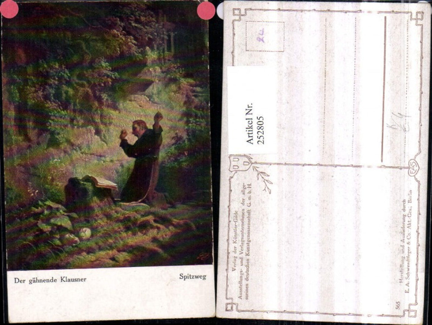 252805,Künstler AK Spitzweg Der gähnende Klausner Mann Mönch Buch
