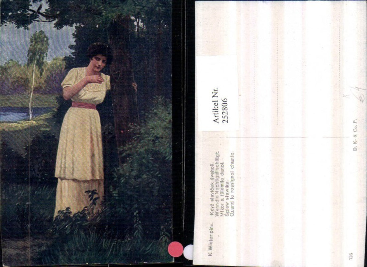 252806, Artist AK K. Winter When the Nightingale Sings Woman in Dress Party Trees Heart