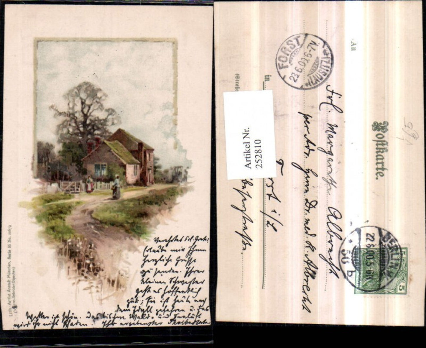 252810,Künstler Litho AK Hausansicht Wegpartie pub Lith-Artist. Anstalt 86/20679