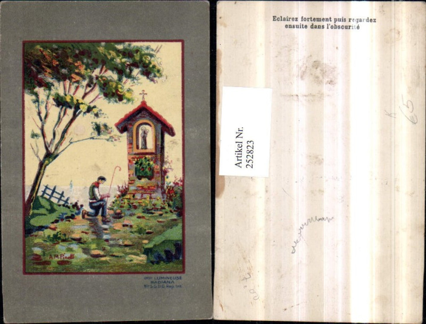 252823,Künstler AK A. M. Pinetti Mann m. Stock b. Beten Bildstöckl Bildstock