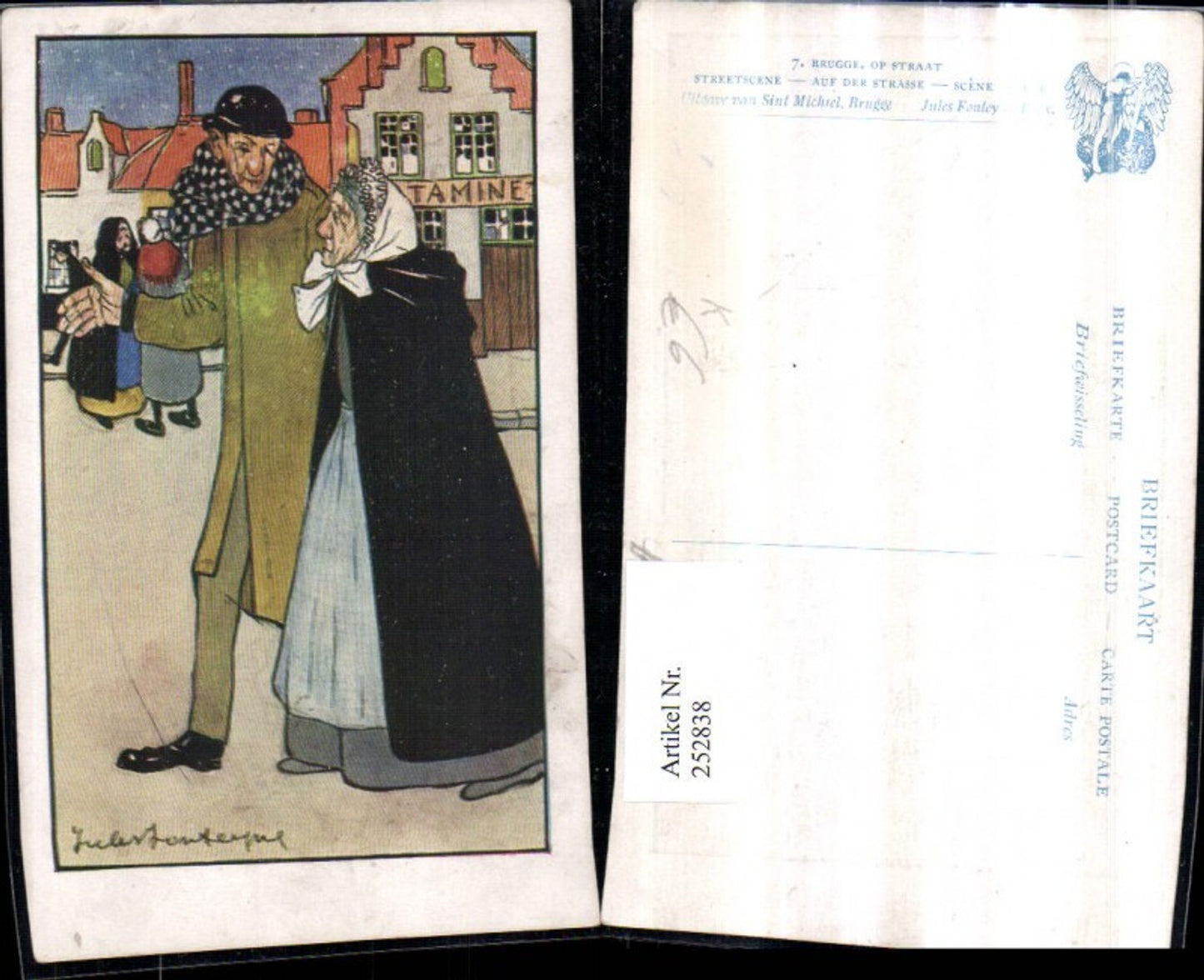 252838,Künstler AK Jules Fonteyne Mann m. Alter Frau Hut Kopftuch Mantel Schal