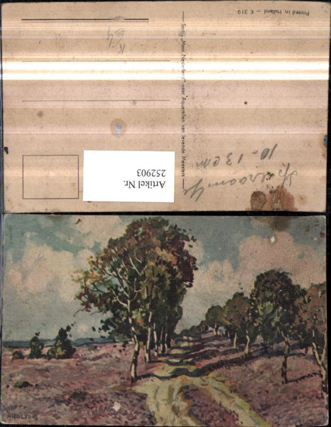 252903, Artist AK A. Holzing Landscape Roadside Scene