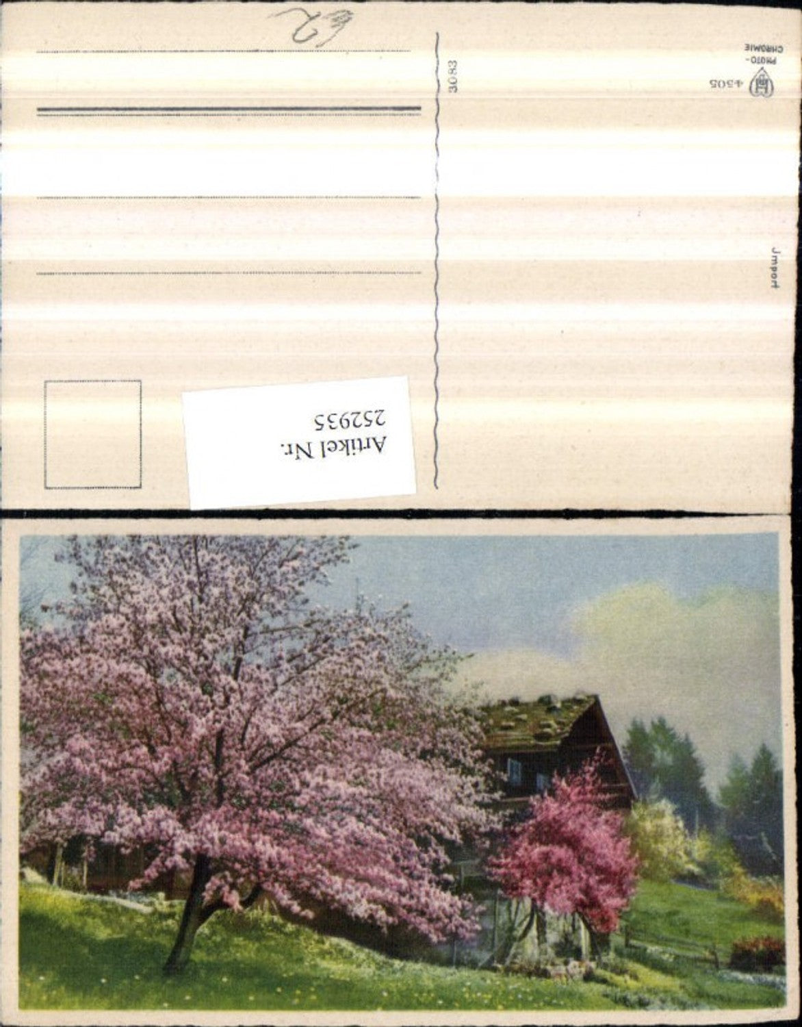 252935,Künstler AK Landschaft Haus blühende Bäume