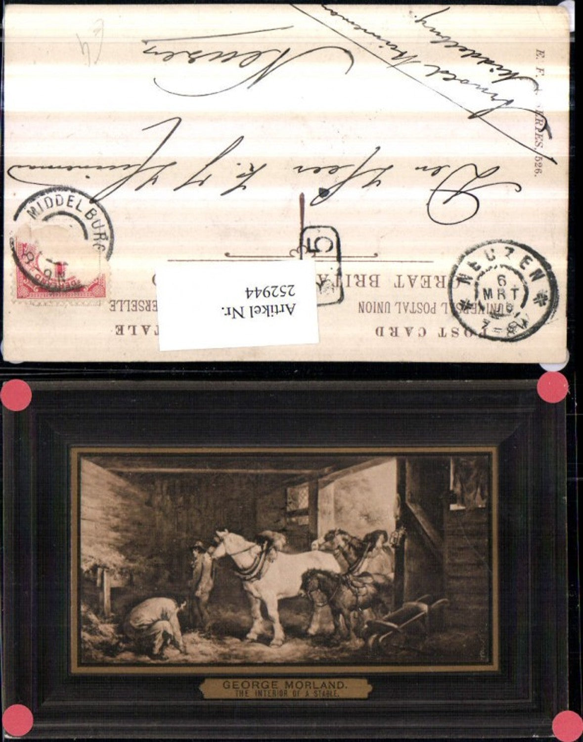 252944,Künstler AK George Morland The interior of a Stable Stall Pferd Esel Schubkarre