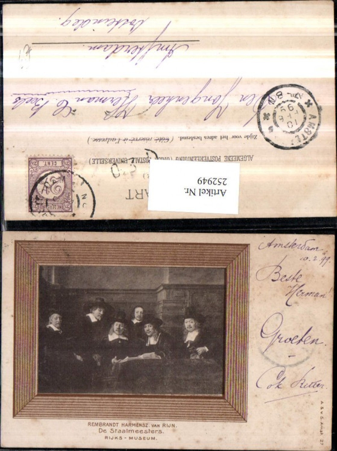 252949,Künstler AK Rembrandt Harmensz. Van Rijn De Staalmesters Männer m. Hüten Passepartout