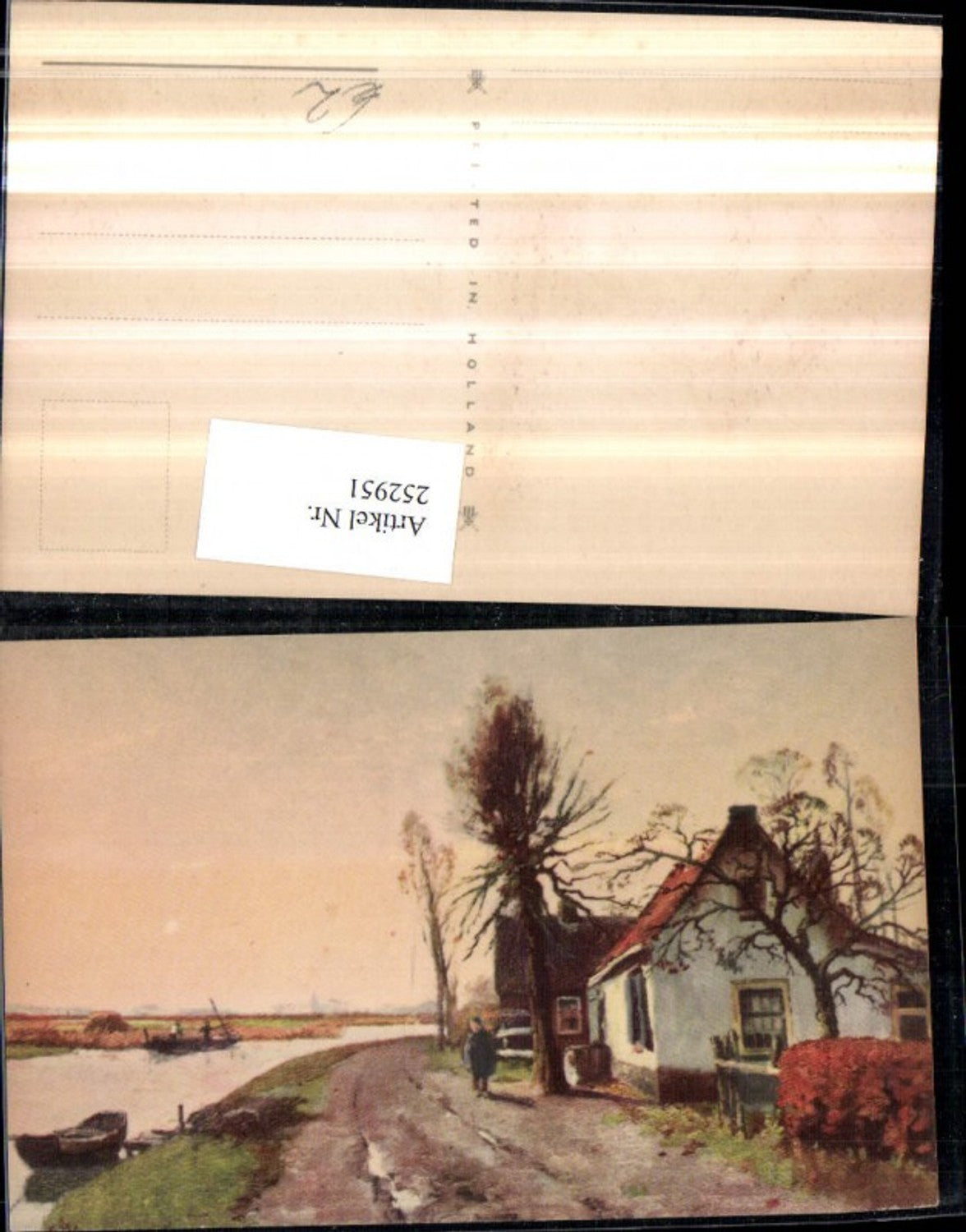 252951, Artist AK Landscape Houses Roadside Rowboat