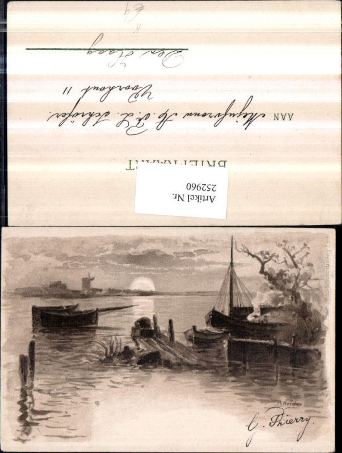 252960,Künstler AK Segelboot Ruderboote Partie Windmühle