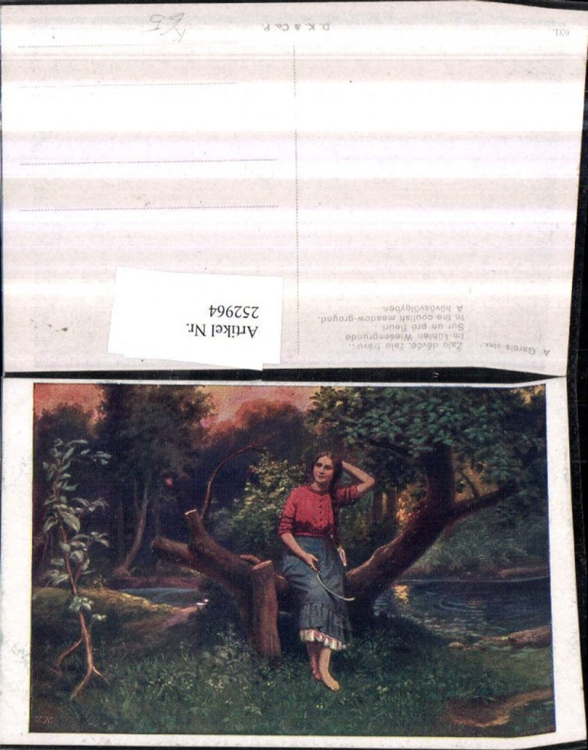 252964,Künstler AK A. Gareis Im kühlen Wiesengrunde Frau m. Zopf Fluss Wiese Partie