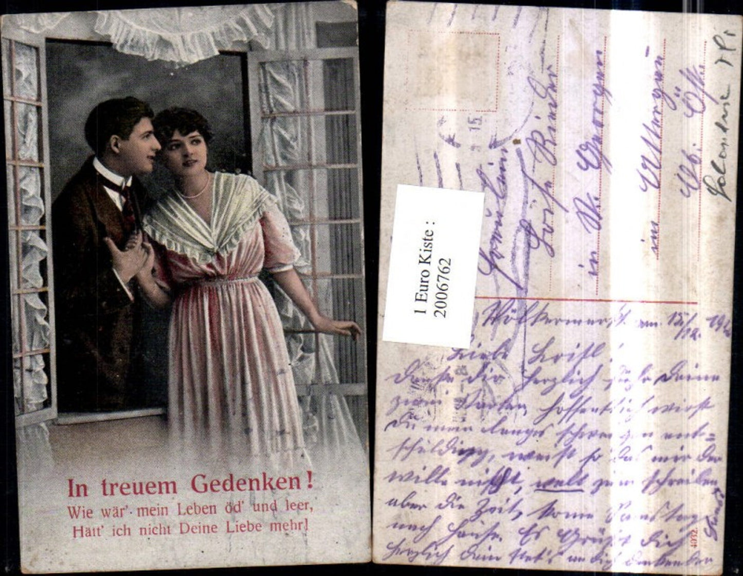 2006762,In treuem Gedenken Liebe Liebespaar Frau m. Kleid Mann m. Anzug Fenster