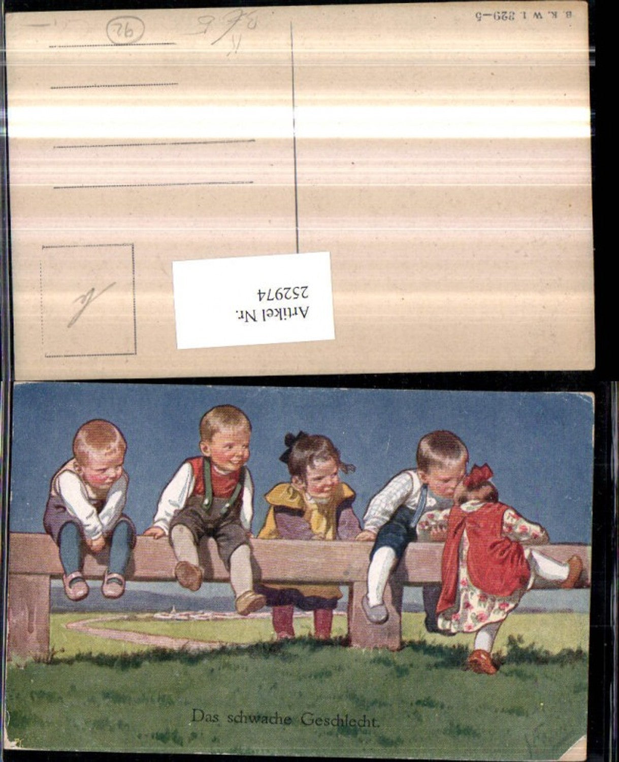 252974,Künstler AK Karl Feiertag Das schwache Geschlecht Kinder Holzzaun Wiese pub Brüder Kohn B.K.W.I. 329/5