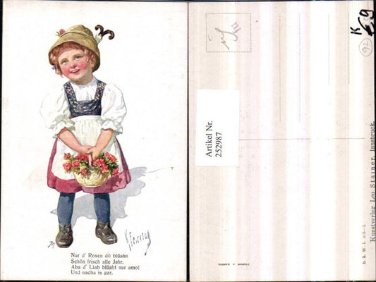 252987,Künstler AK Karl Feiertag Kind Mädchen in Tracht Kleid Hut pub Brüder Kohn B.K.W.I. 515/5