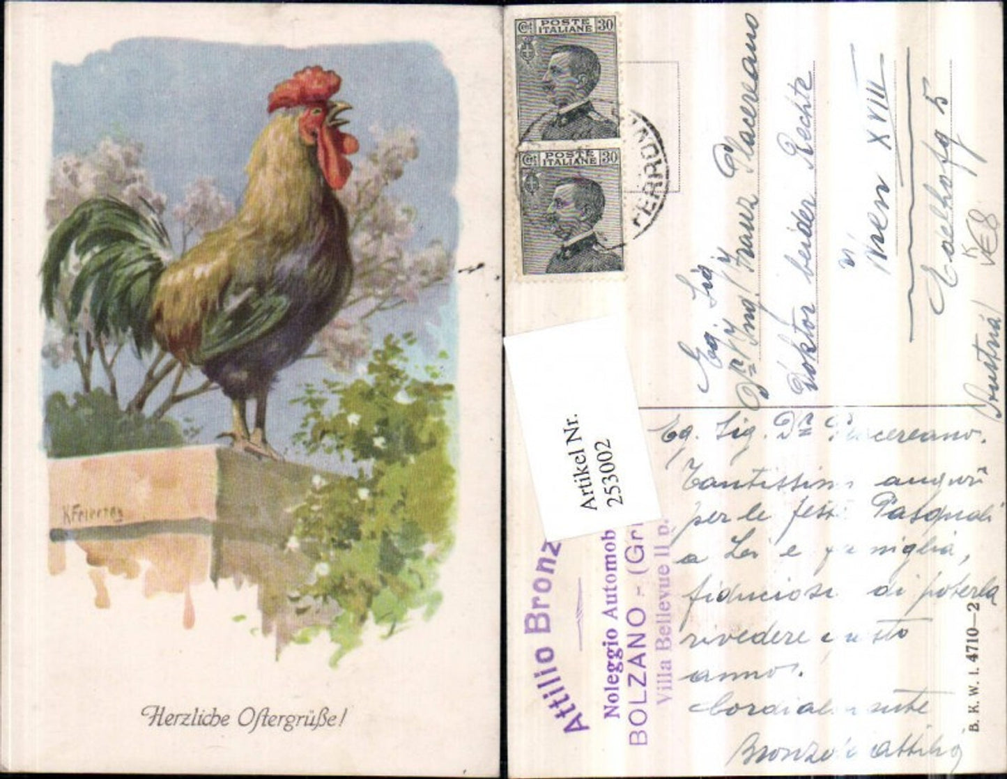 253002,Künstler AK Karl Feiertag Ostern Hahn pub Brüder Kohn B.K.W.I. 4710/2