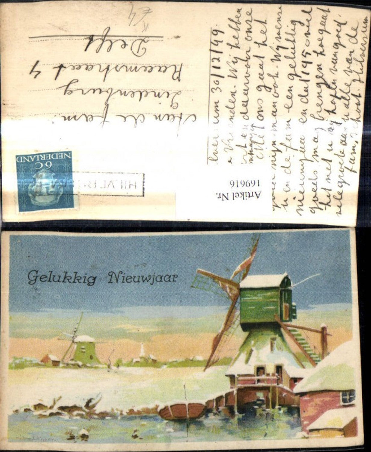 169616,Künstler Ak Windmühle Winteransicht Gelukkig Nieuwjaar Neujahr