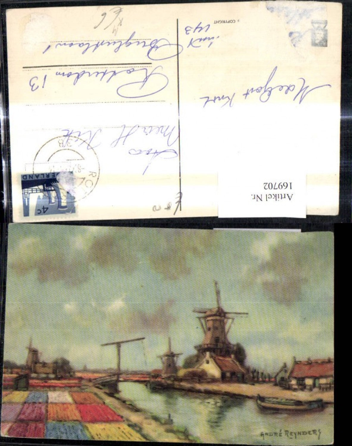 169702,Künstler Ak Andre Reynders Windmühle Brücke