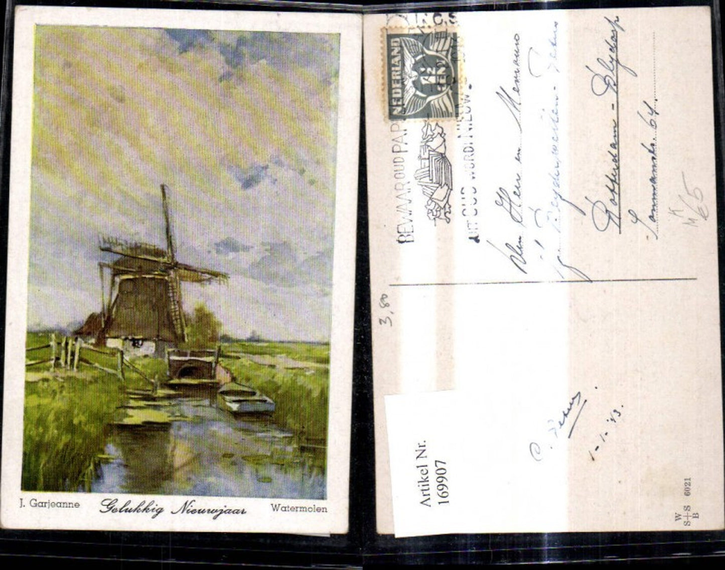 169907,Künstler Ak J. Garjeanne Windmühle Watermolen Gelukkig Nieuwjaar Neujahr