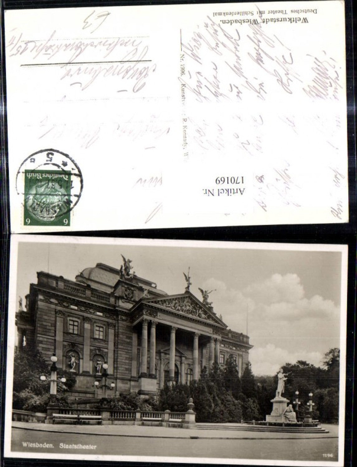 170169,Wiesbaden Deutsches Theater m. Schillerdenkmal Denkmal Theater
