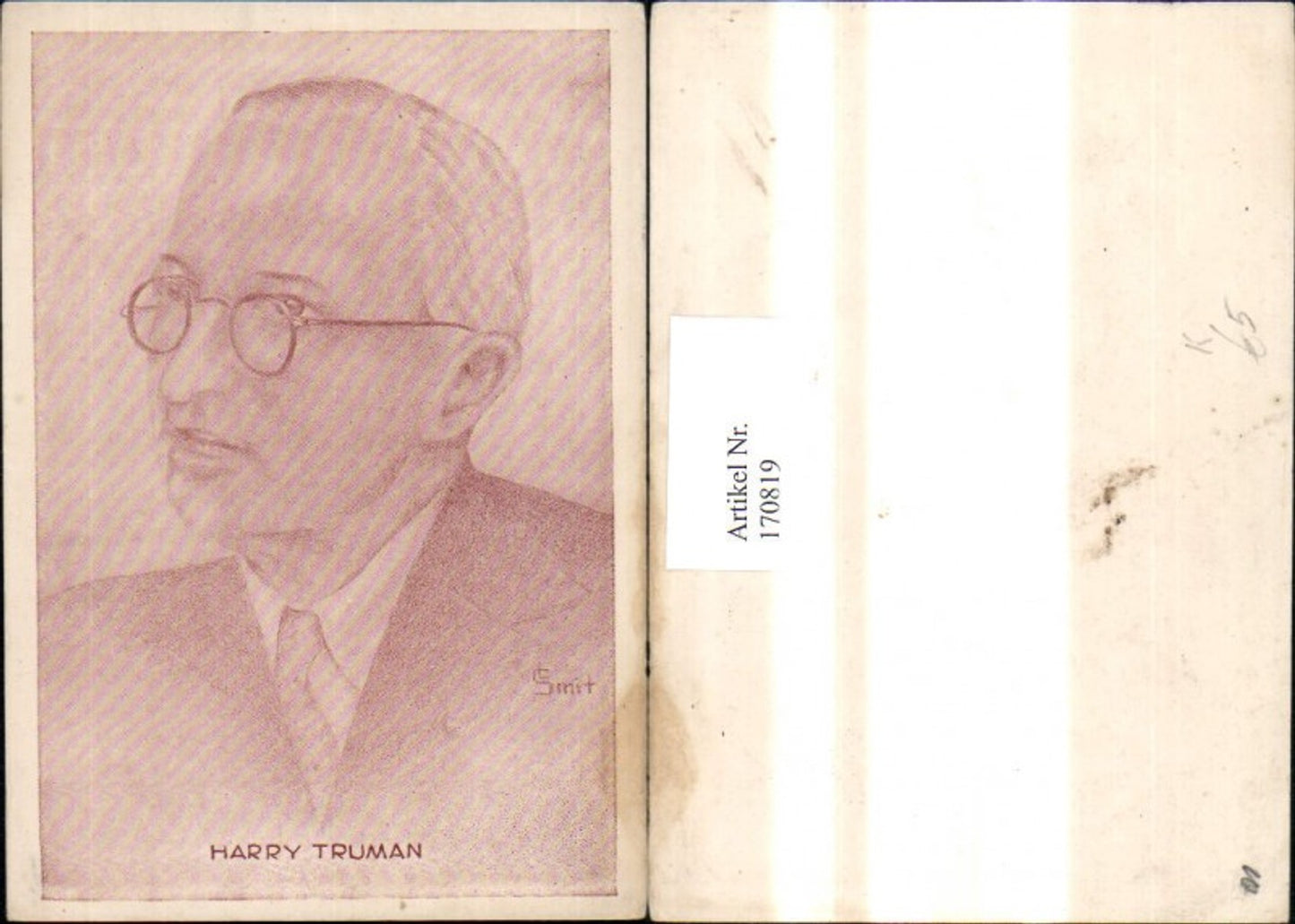 170819,Künstler Ak L. Smit Harry Truman Politiker