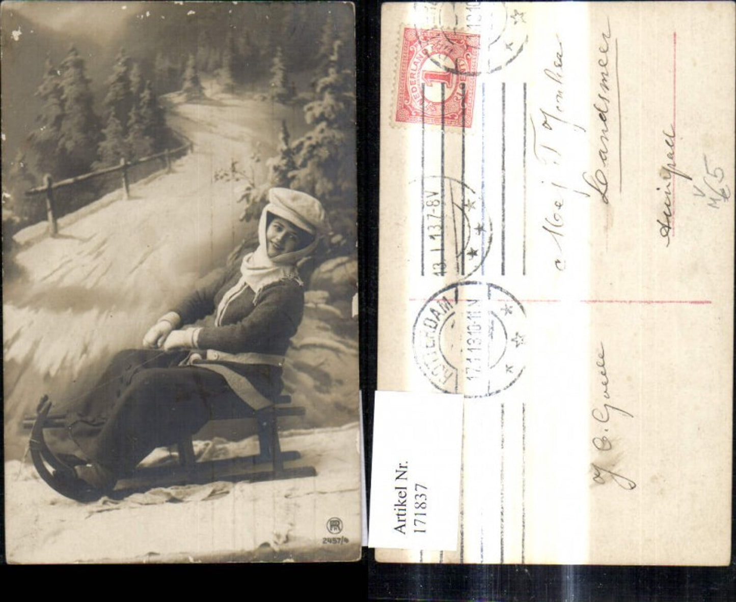 171837,Frau a. Schlitten Rodel Wintersport pub RPH 2457/4