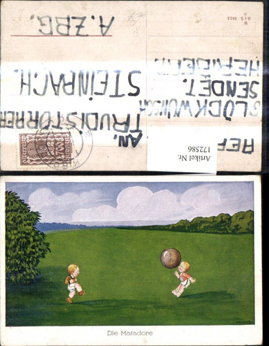 172586,Künstler Ak Scherz Humor Kinder m. Ball Die Matadore