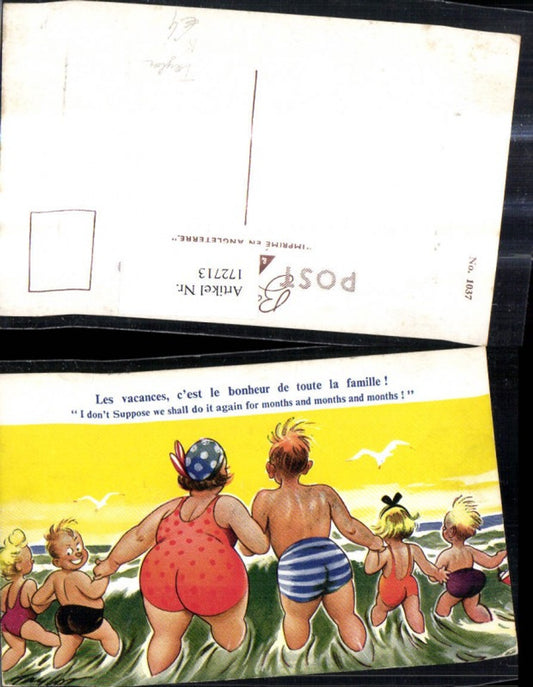 172713,Künstler Ak Taylor Scherz Humor Familie läuft i. Brandung Spruch Text