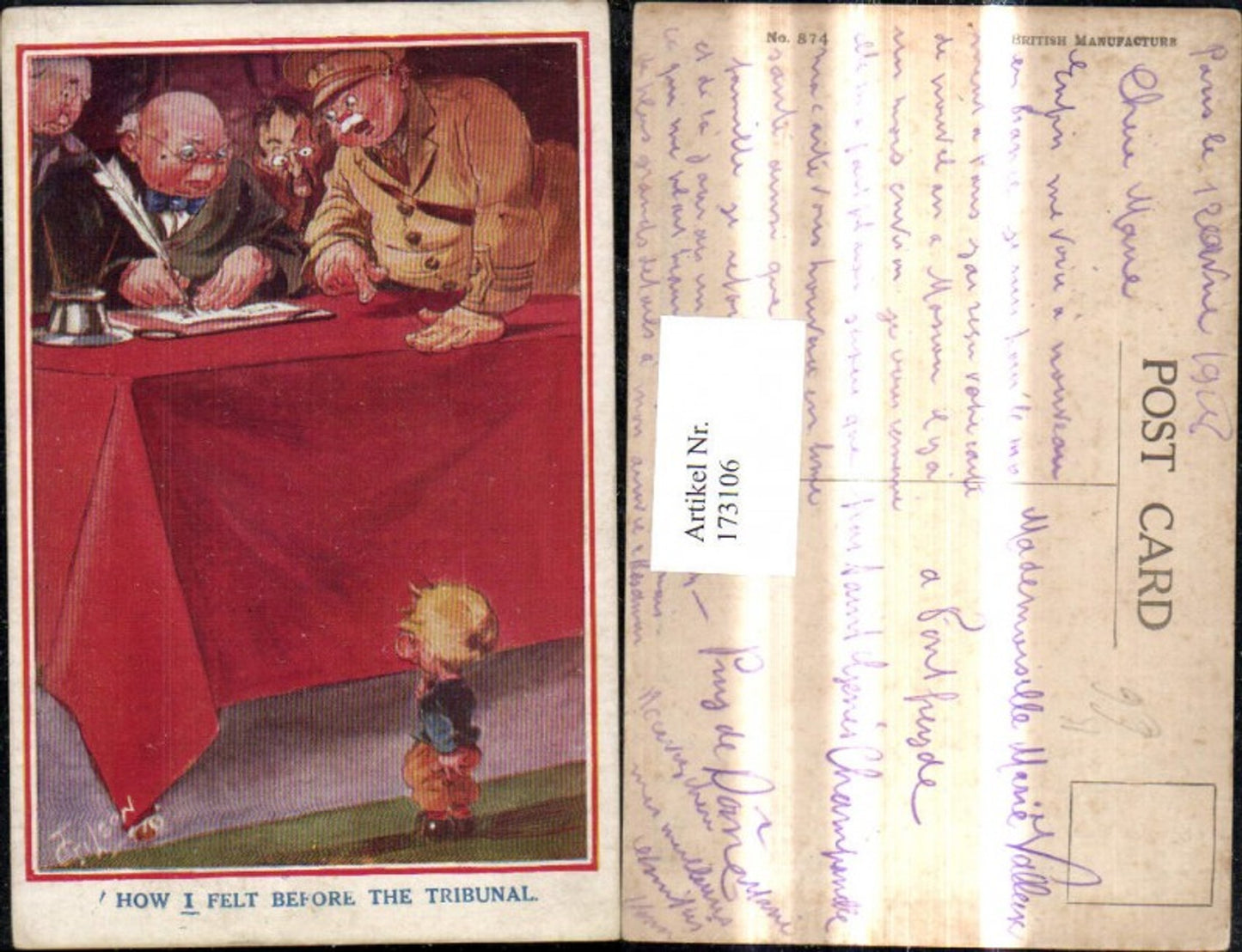 173106,Künstler Ak T. Gilson Scherz Humor Bub Junge v. Gericht How i felt before the Tribunal