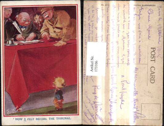 173106,Künstler Ak T. Gilson Scherz Humor Bub Junge v. Gericht How i felt before the Tribunal