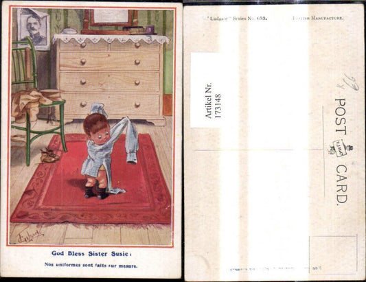 173148,Künstler Ak T. Gilson Scherz Humor Bub i. Männerhemd God Bless Sister Susie Spruch