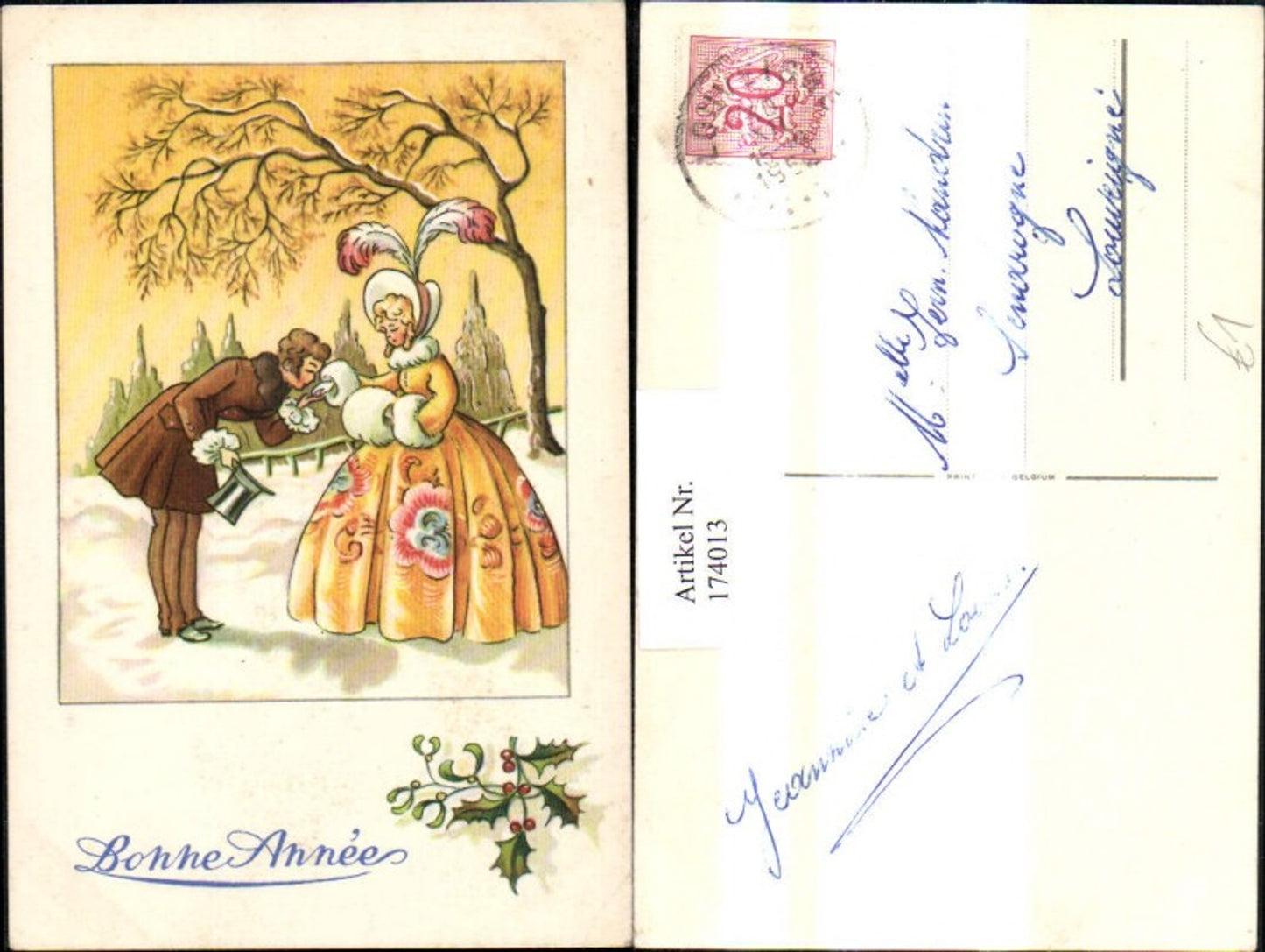 174013,Künstler Ak Kinder Paar Handkuss Winterlandschaft Bonne Annee