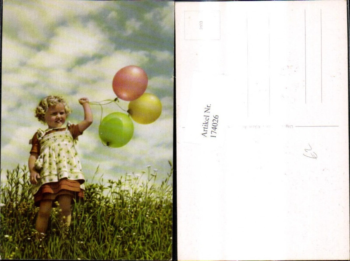 174026,Kinder Blondes Mädchen m. Luftballons a. Wiese
