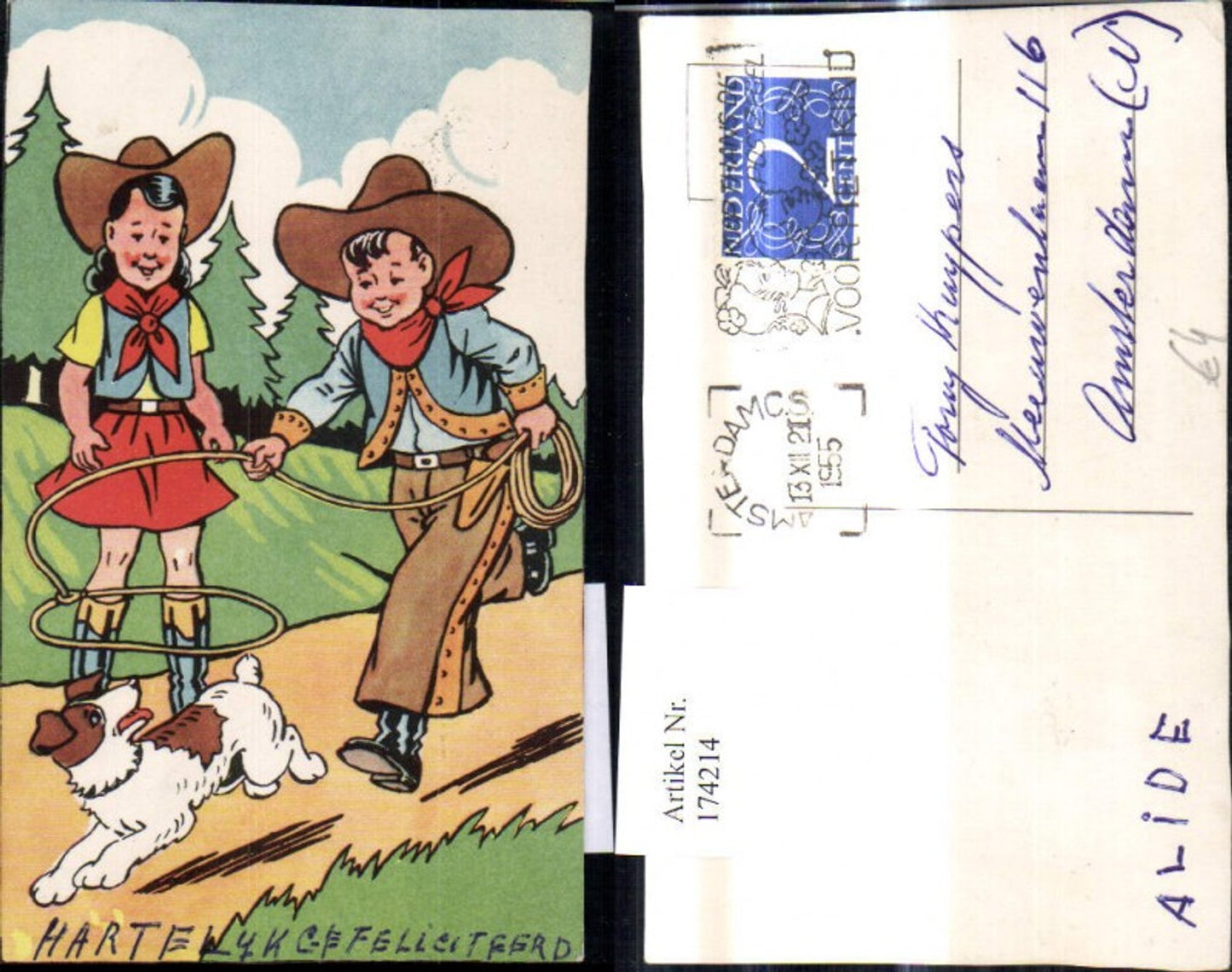 174214,Künstler Ak Kinder a. Cowboy fangen Hund m. Lasso
