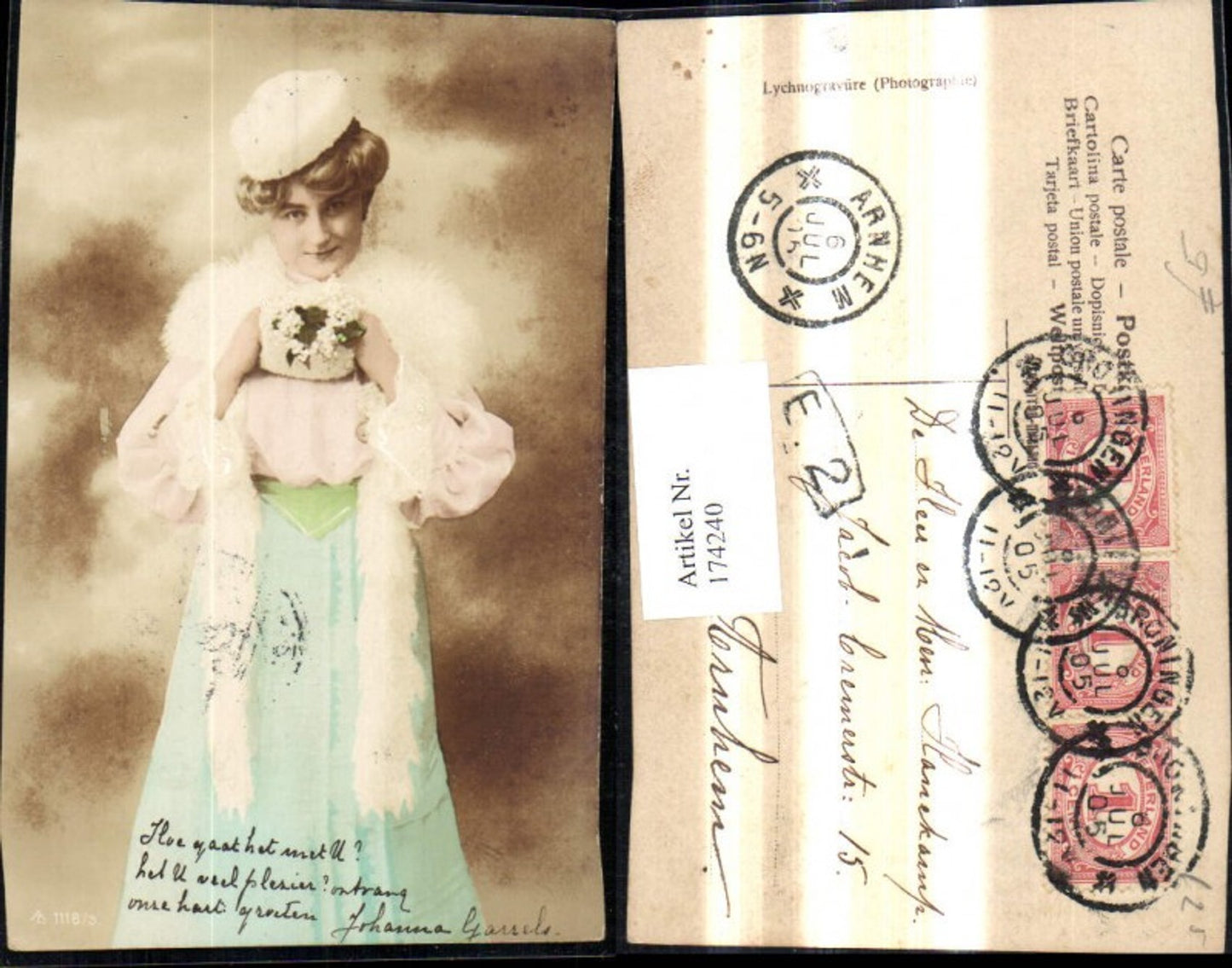 174240,Foto Ak Frau Kleid Mode Pelzstola Pelzhut Hut