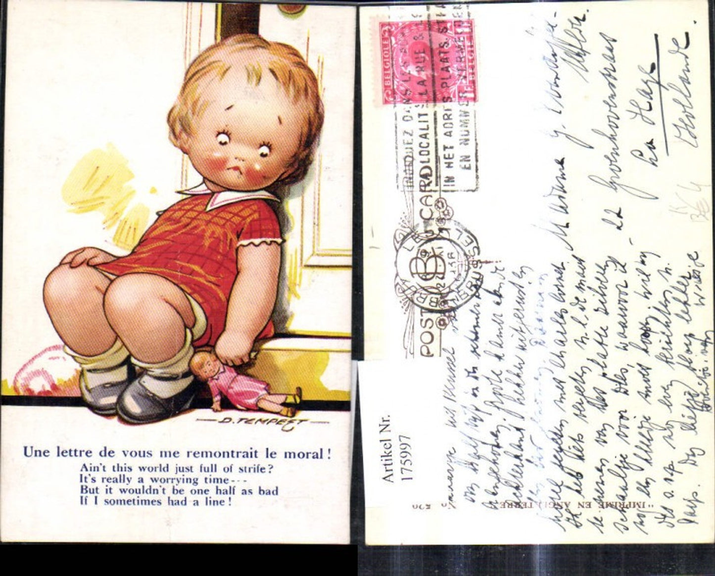 175997,Künstler Ak D. Tempest Mädchen Puppe Spielzeug Spruch Text